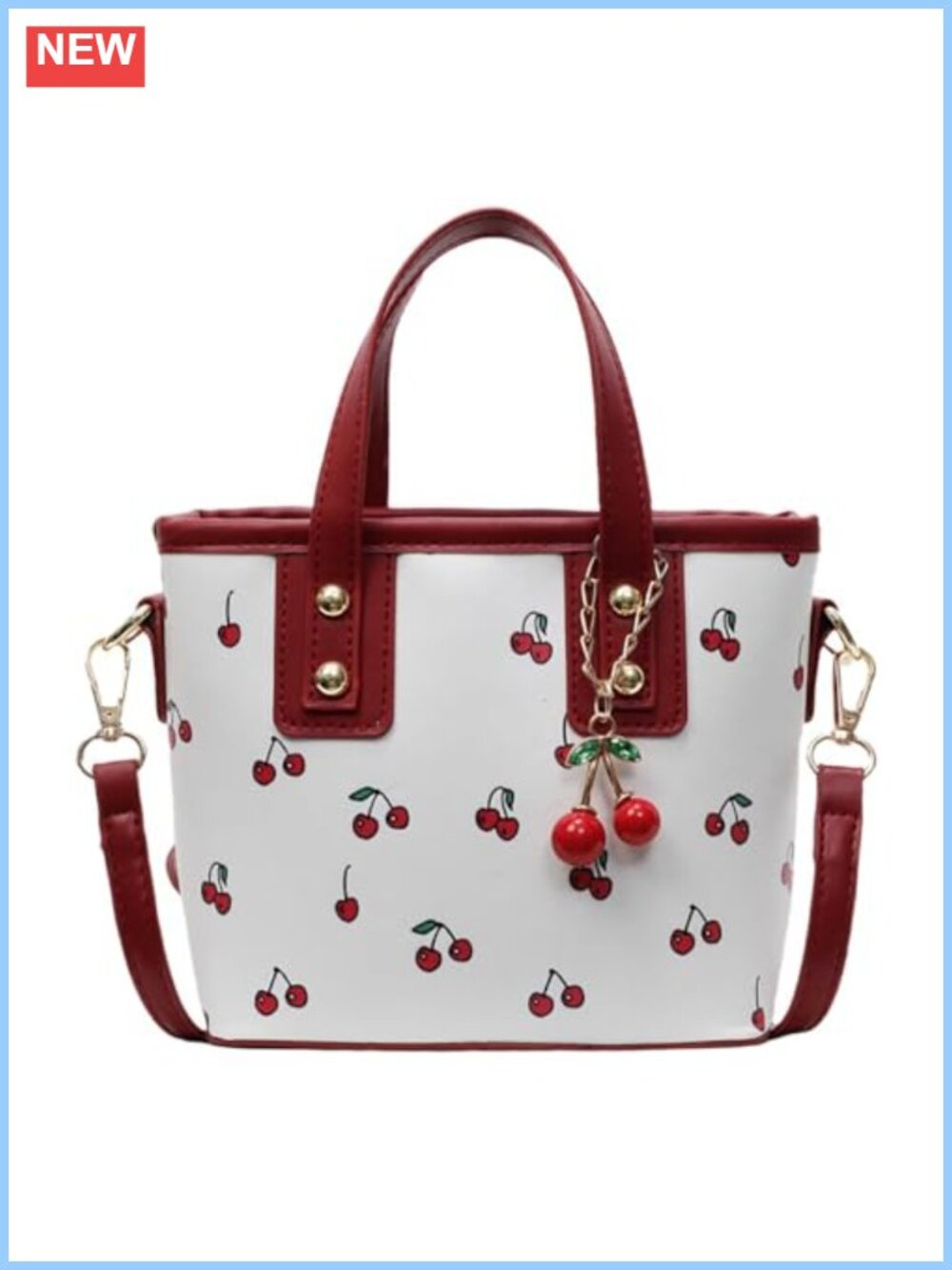 Faux Leather Cherry Print Crossbody Bag Removable Strap Women
